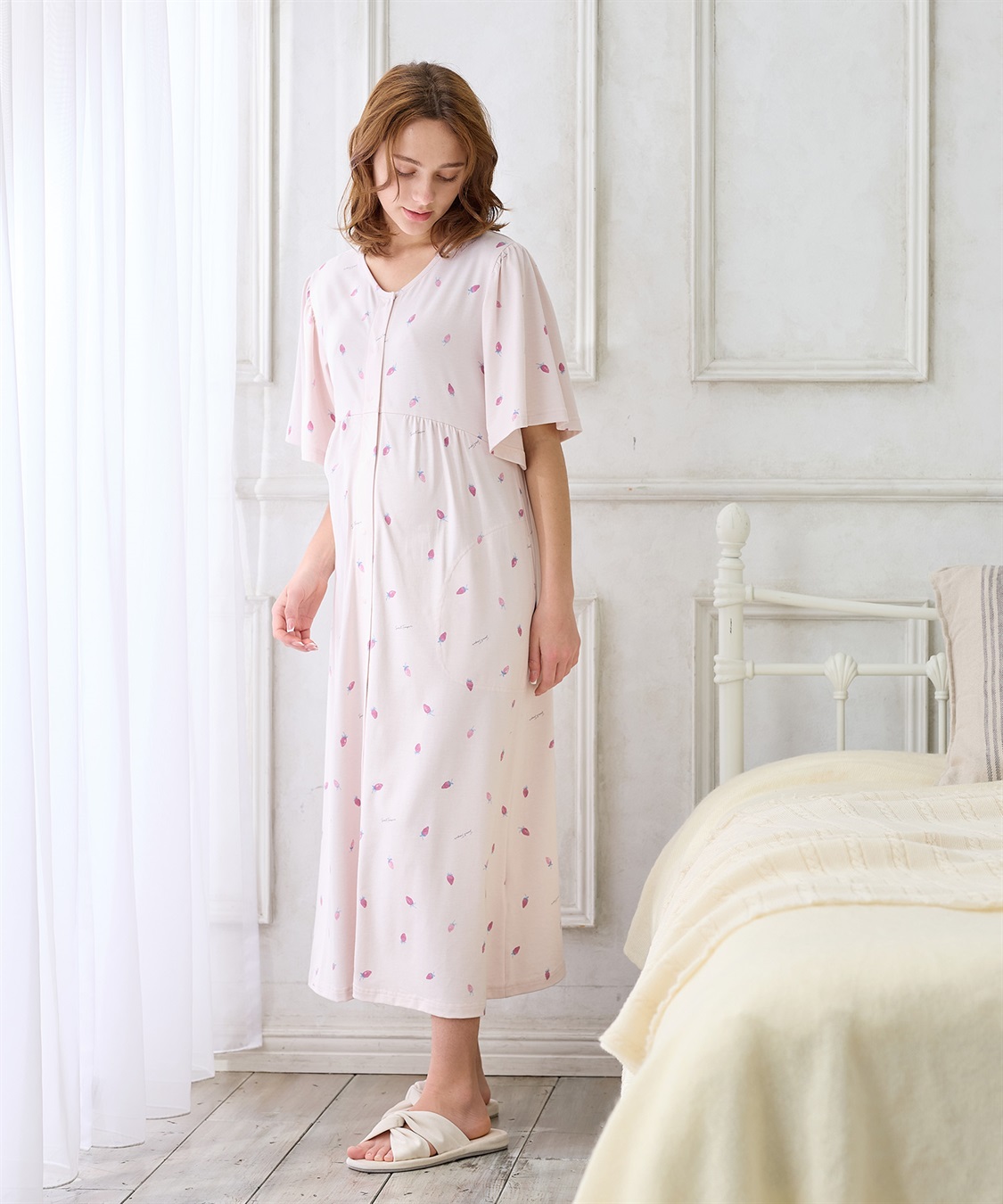 Rosemadame 無地・フルーツプリントネグリジェ/ワンピースパジャマ（マタニティ/授乳服）授乳口付き 授乳楽々 妊婦服 産前・産後対応_sub_16