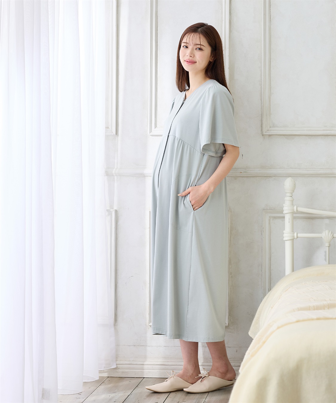 Rosemadame 無地・フルーツプリントネグリジェ/ワンピースパジャマ（マタニティ/授乳服）授乳口付き 授乳楽々 妊婦服 産前・産後対応_sub_18