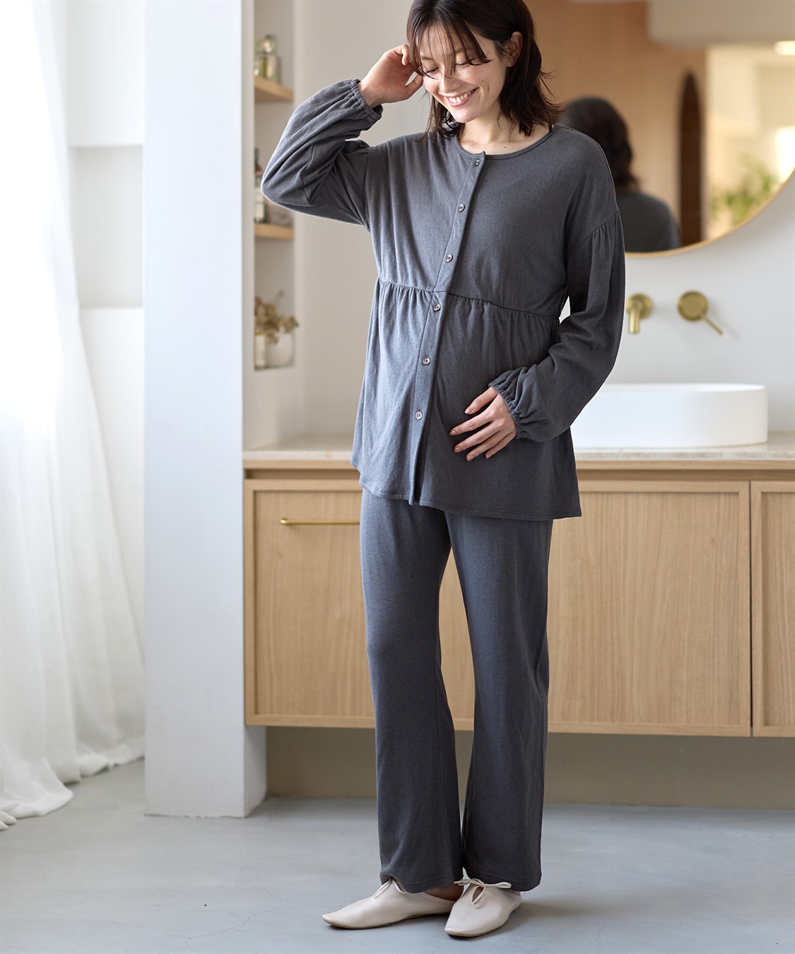 Rosemadame 接結ダブルガーゼ無地・ストライプパジャマ/ルームウェア/上下セット(産前・産後対応 マタニティ＆授乳服)_sub_2