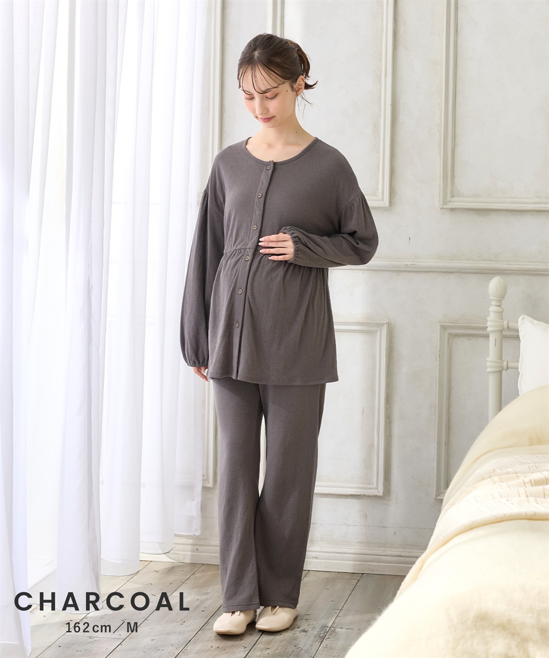 Rosemadame 接結ダブルガーゼ無地・ストライプパジャマ/ルームウェア/上下セット(産前・産後対応 マタニティ＆授乳服)_sub_5