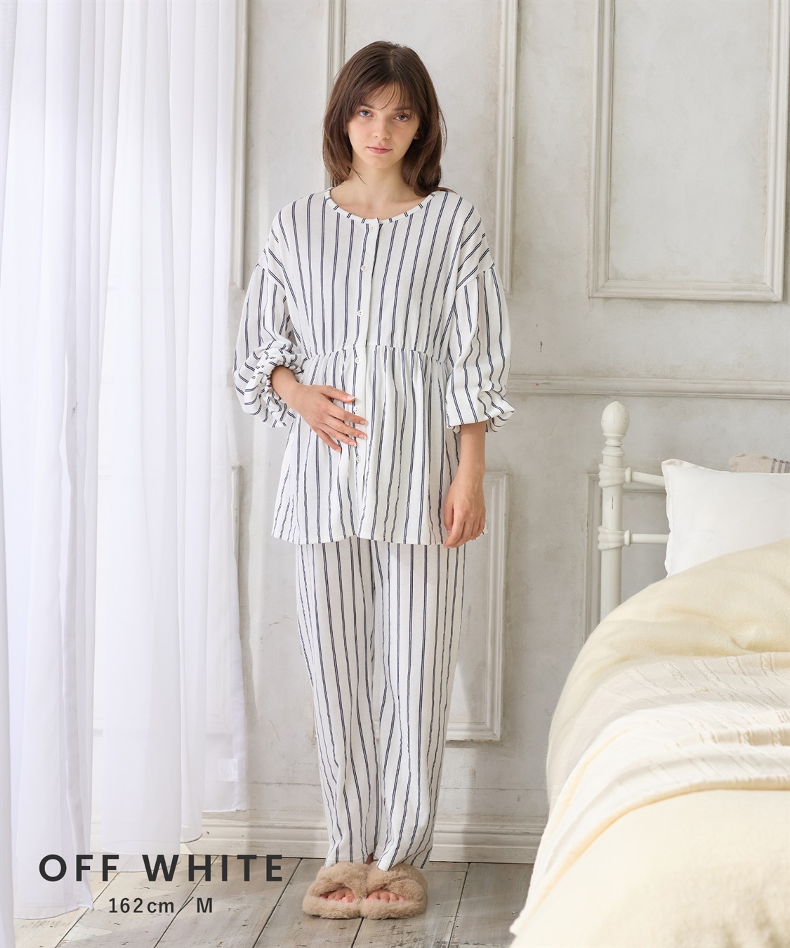 Rosemadame 接結ダブルガーゼ無地・ストライプパジャマ/ルームウェア/上下セット(産前・産後対応 マタニティ＆授乳服)_sub_7