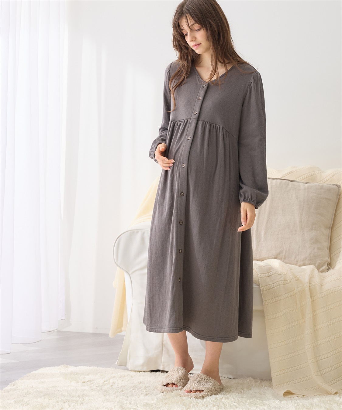 Rosemadame 接結ダブルガーゼ無地・ストライプネグリジェ/ワンピースパジャマ/ルームウェア（マタニティ/授乳服）授乳楽々 妊婦服 産前・産後対応_sub_2