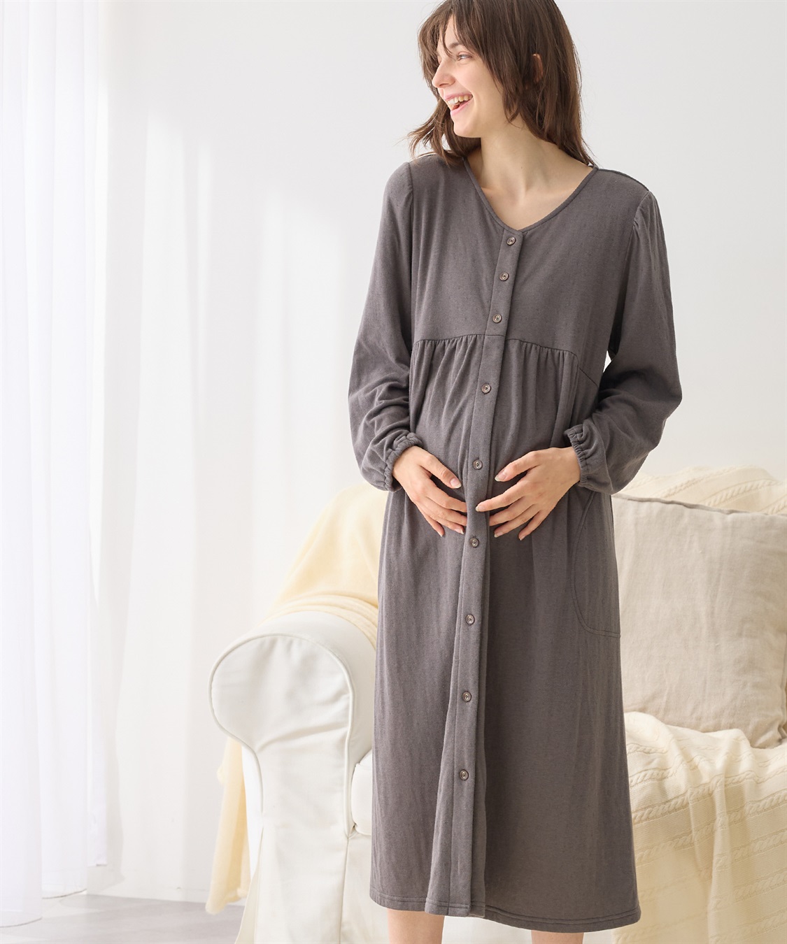 Rosemadame 接結ダブルガーゼ無地・ストライプネグリジェ/ワンピースパジャマ/ルームウェア（マタニティ/授乳服）授乳楽々 妊婦服 産前・産後対応_sub_12