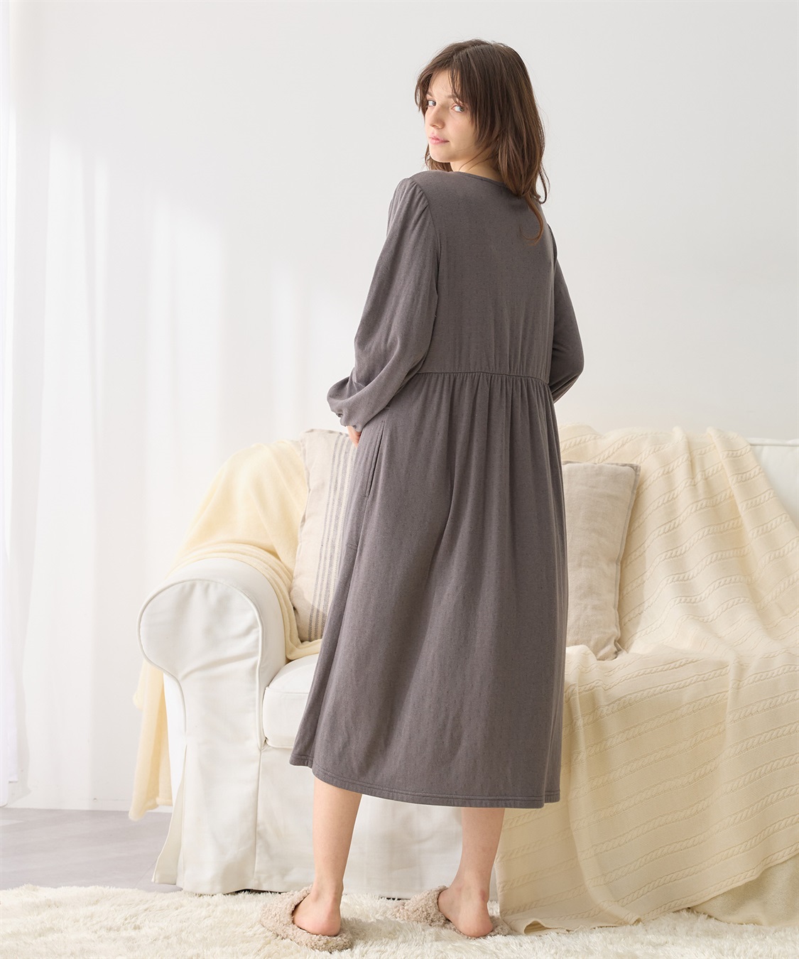 Rosemadame 接結ダブルガーゼ無地・ストライプネグリジェ/ワンピースパジャマ/ルームウェア（マタニティ/授乳服）授乳楽々 妊婦服 産前・産後対応_sub_14