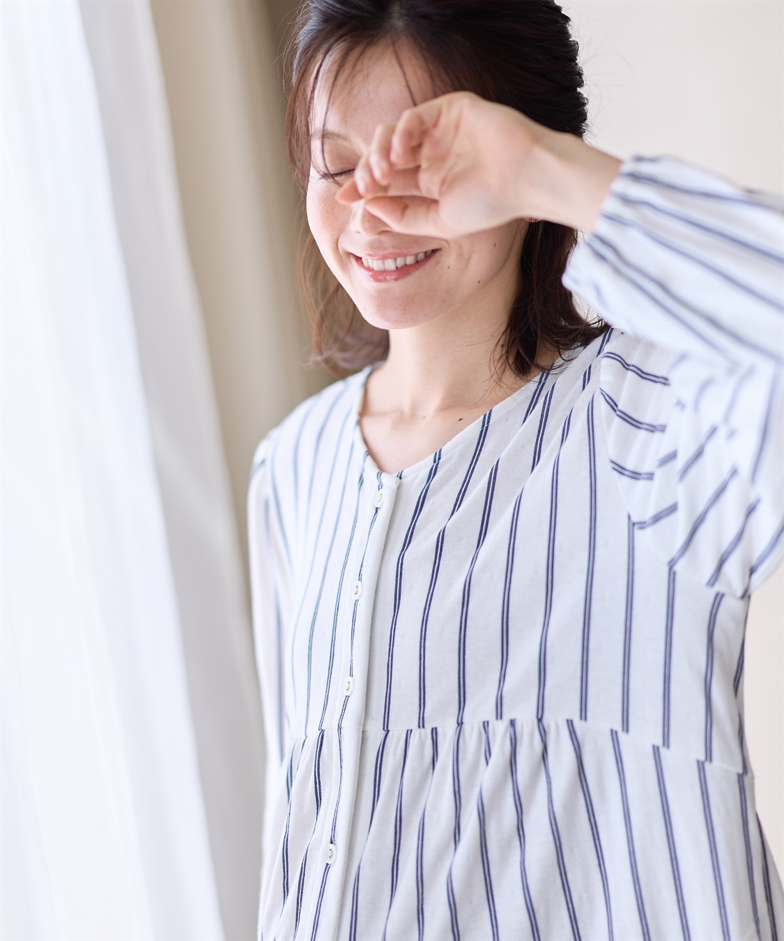 Rosemadame 接結ダブルガーゼ無地・ストライプネグリジェ/ワンピースパジャマ/ルームウェア（マタニティ/授乳服）授乳楽々 妊婦服 産前・産後対応_sub_15