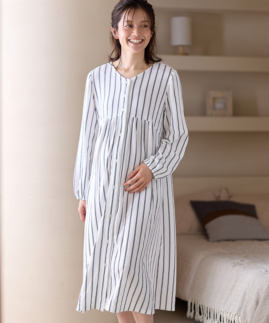 Rosemadame 接結ダブルガーゼ無地・ストライプネグリジェ/ワンピースパジャマ/ルームウェア（マタニティ/授乳服）授乳楽々 妊婦服 産前・産後対応_sub_16