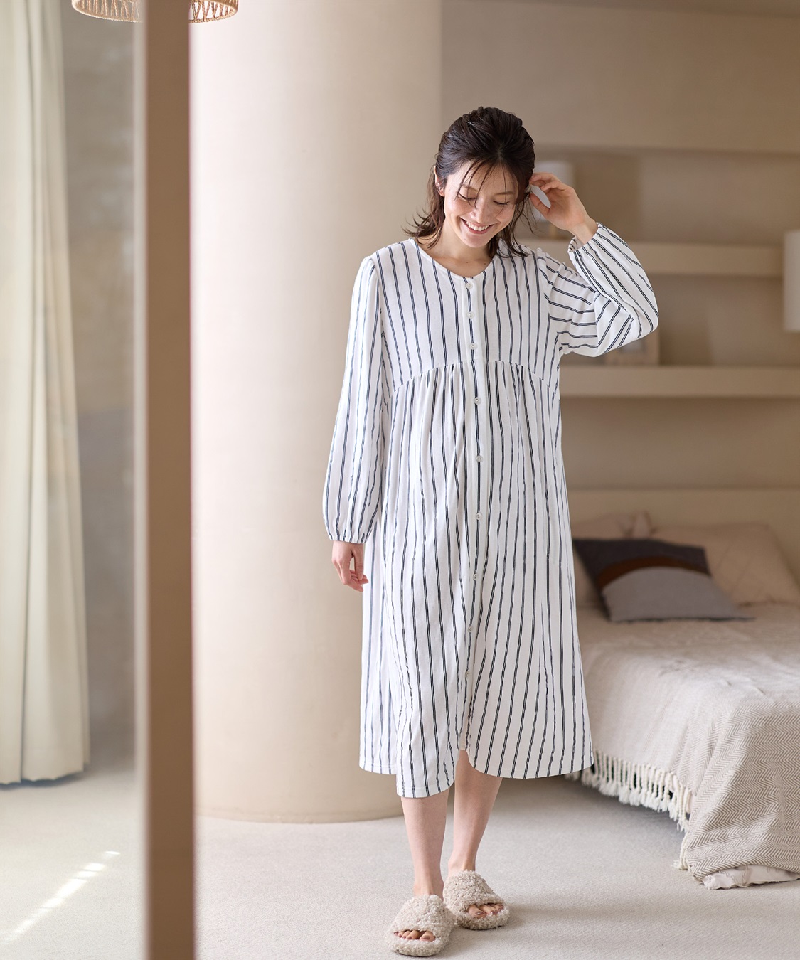 Rosemadame 接結ダブルガーゼ無地・ストライプネグリジェ/ワンピースパジャマ/ルームウェア（マタニティ/授乳服）授乳楽々 妊婦服 産前・産後対応_sub_17