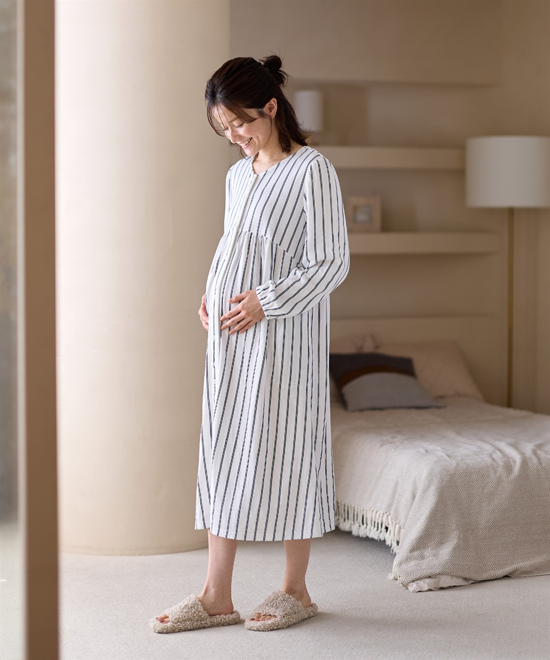 Rosemadame 接結ダブルガーゼ無地・ストライプネグリジェ/ワンピースパジャマ/ルームウェア（マタニティ/授乳服）授乳楽々 妊婦服 産前・産後対応_sub_18