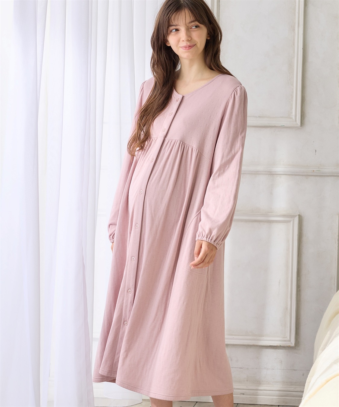 Rosemadame 接結ダブルガーゼ無地・ストライプネグリジェ/ワンピースパジャマ/ルームウェア（マタニティ/授乳服）授乳楽々 妊婦服 産前・産後対応_sub_19
