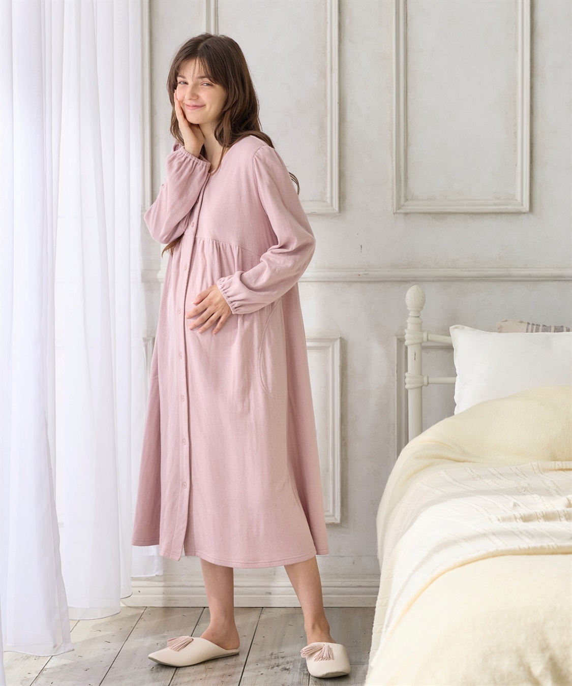 Rosemadame 接結ダブルガーゼ無地・ストライプネグリジェ/ワンピースパジャマ/ルームウェア（マタニティ/授乳服）授乳楽々 妊婦服 産前・産後対応_sub_20