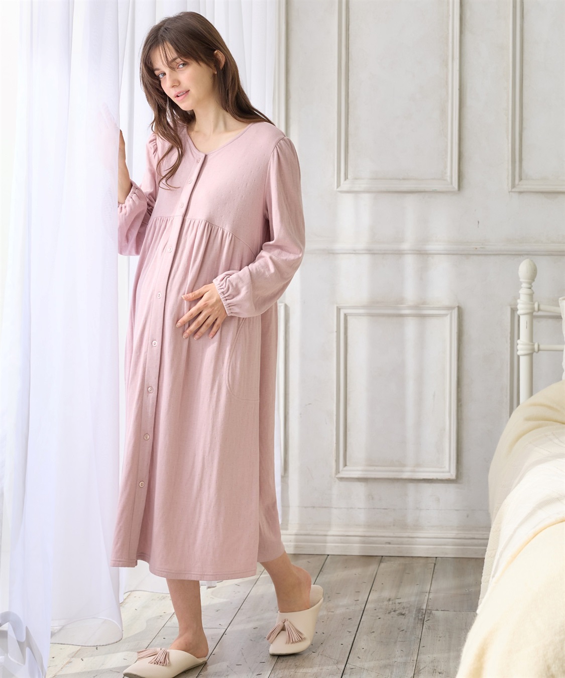 Rosemadame 接結ダブルガーゼ無地・ストライプネグリジェ/ワンピースパジャマ/ルームウェア（マタニティ/授乳服）授乳楽々 妊婦服 産前・産後対応_sub_21
