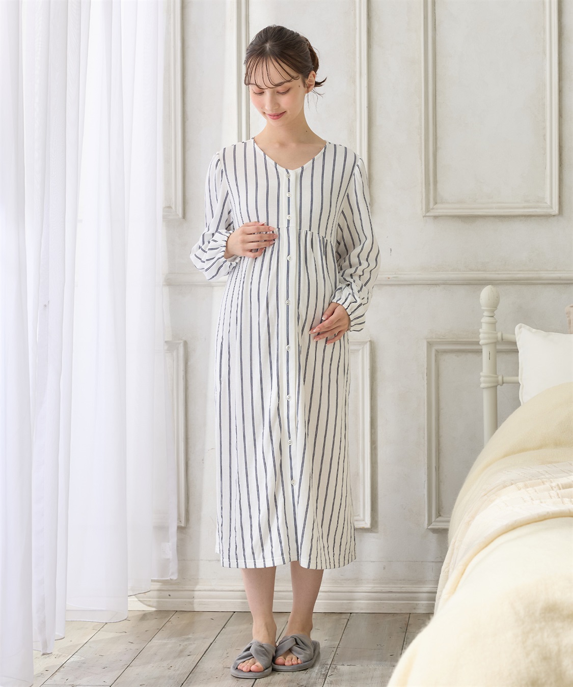Rosemadame 接結ダブルガーゼ無地・ストライプネグリジェ/ワンピースパジャマ/ルームウェア（マタニティ/授乳服）授乳楽々 妊婦服 産前・産後対応_sub_28