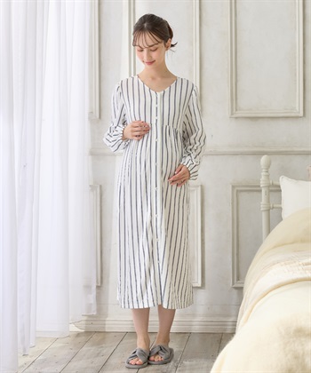 Rosemadame 接結ダブルガーゼ無地・ストライプネグリジェ/ワンピースパジャマ/ルームウェア（マタニティ/授乳服）授乳楽々 妊婦服 産前・産後対応_subthumb_28