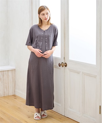Rosemadame 半袖カーディガンドッキング ワッフルワンピース（マタニティ/授乳服）授乳口付き 授乳楽々 妊婦服 産前・産後対応_subthumb_1