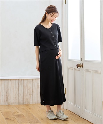 Rosemadame 半袖カーディガンドッキング ワッフルワンピース（マタニティ/授乳服）授乳口付き 授乳楽々 妊婦服 産前・産後対応_subthumb_2
