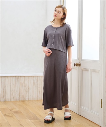 Rosemadame 半袖カーディガンドッキング ワッフルワンピース（マタニティ/授乳服）授乳口付き 授乳楽々 妊婦服 産前・産後対応_subthumb_8