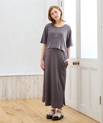 Rosemadame 半袖カーディガンドッキング ワッフルワンピース（マタニティ/授乳服）授乳口付き 授乳楽々 妊婦服 産前・産後対応_subthumb_9