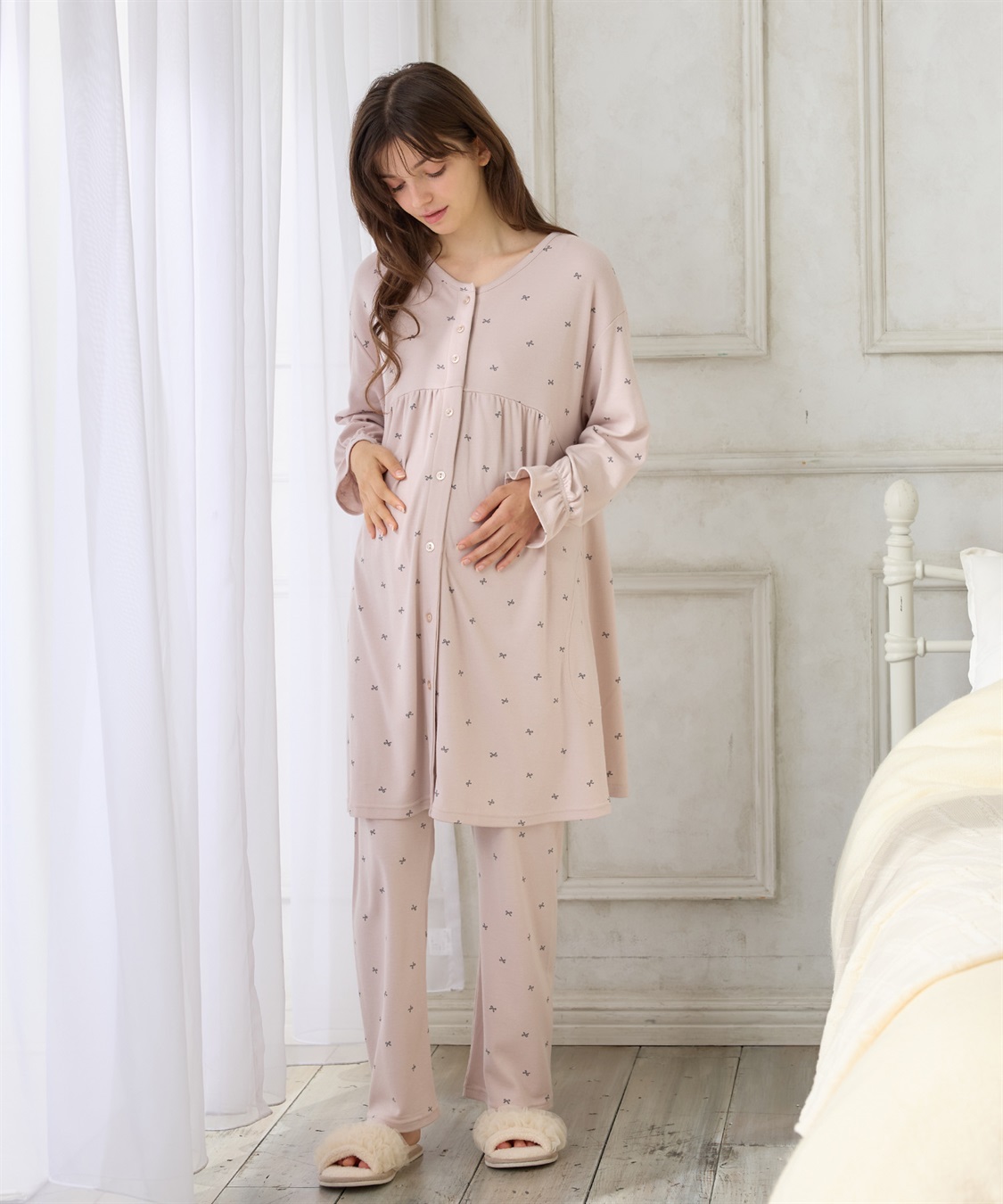 Rosemadame スムースリボンプリントパジャマ/ワンピースパジャマ/ルームウェア（マタニティ/授乳服）授乳楽々 妊婦服 産前・産後対応_sub_8