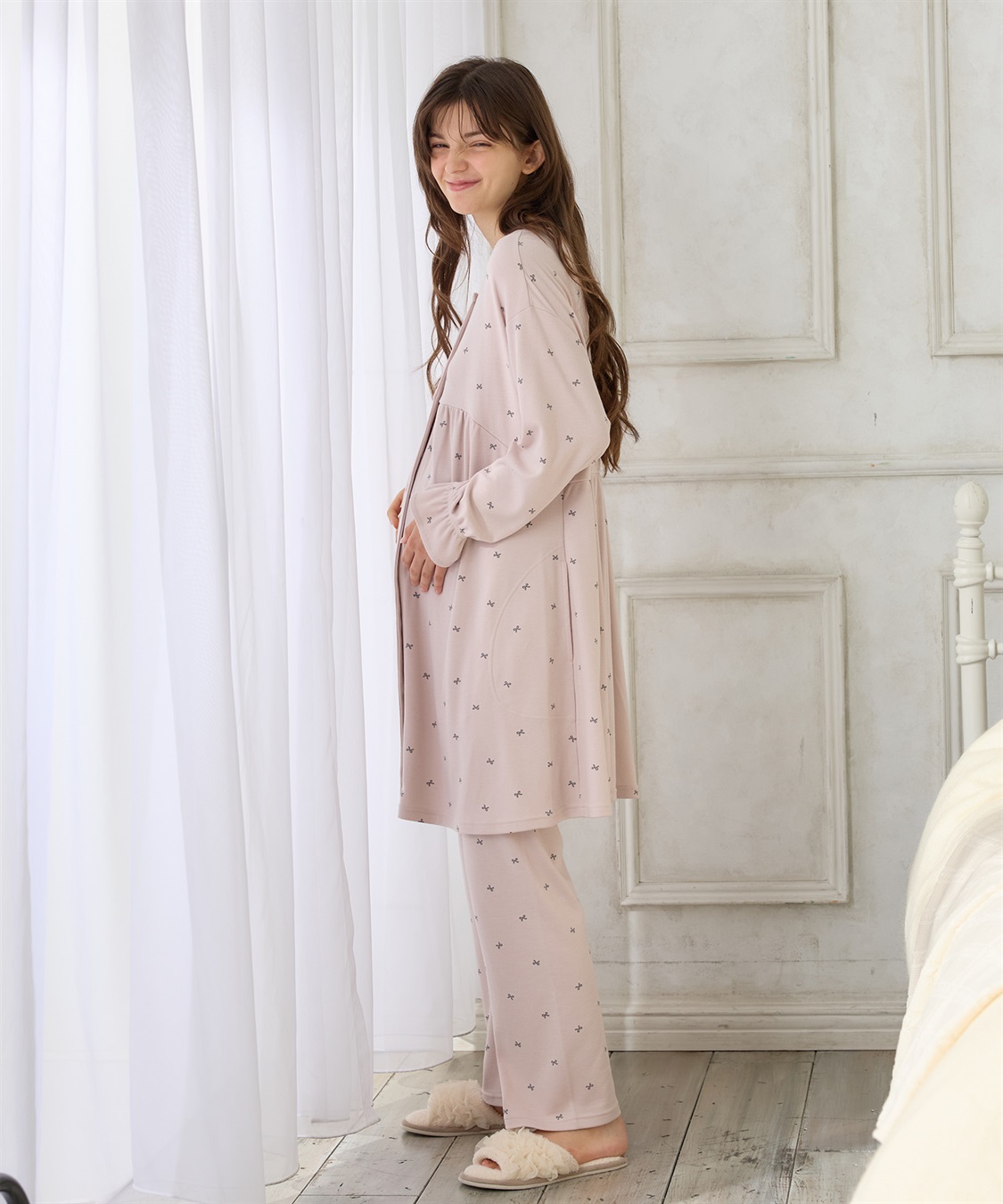 Rosemadame スムースリボンプリントパジャマ/ワンピースパジャマ/ルームウェア（マタニティ/授乳服）授乳楽々 妊婦服 産前・産後対応_sub_9