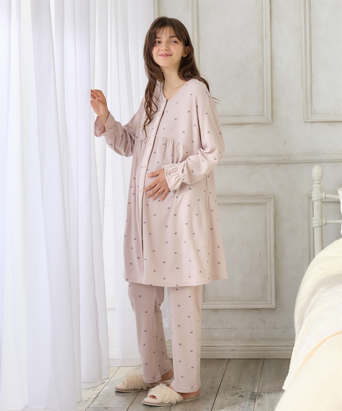 Rosemadame スムースリボンプリントパジャマ/ワンピースパジャマ/ルームウェア（マタニティ/授乳服）授乳楽々 妊婦服 産前・産後対応_sub_11