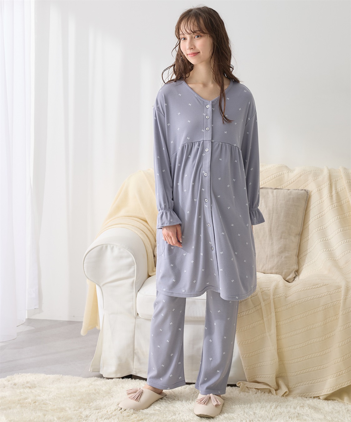 Rosemadame スムースリボンプリントパジャマ/ワンピースパジャマ/ルームウェア（マタニティ/授乳服）授乳楽々 妊婦服 産前・産後対応_sub_12