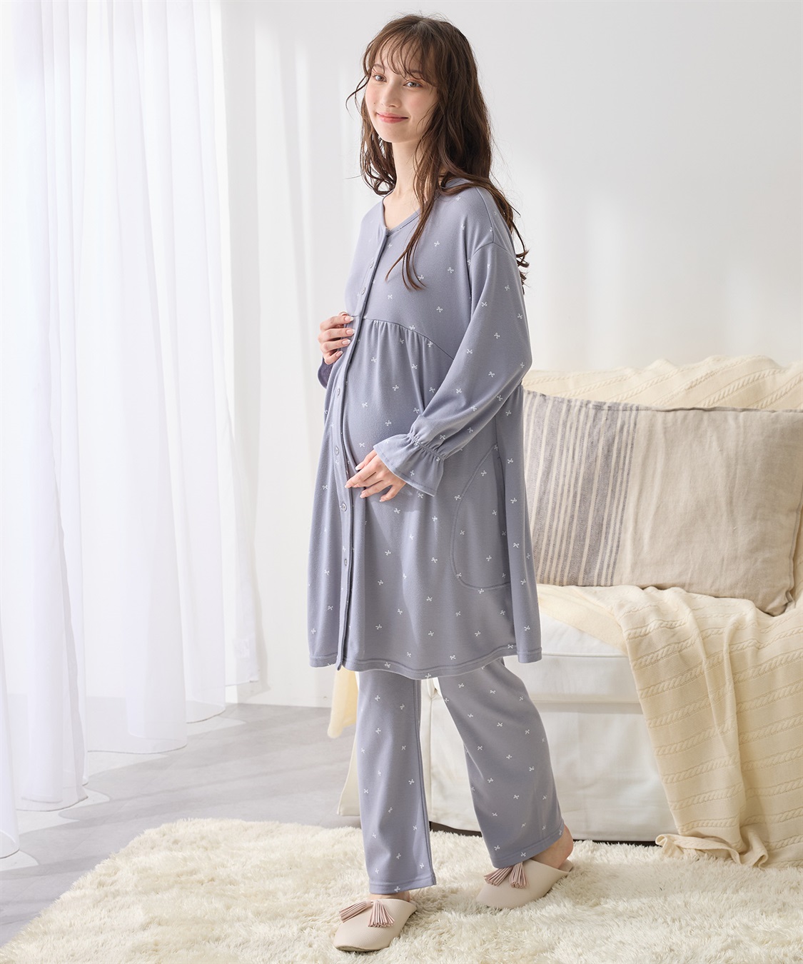 Rosemadame スムースリボンプリントパジャマ/ワンピースパジャマ/ルームウェア（マタニティ/授乳服）授乳楽々 妊婦服 産前・産後対応_sub_13