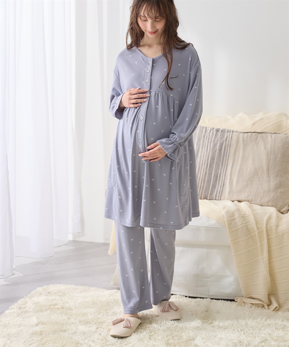 Rosemadame スムースリボンプリントパジャマ/ワンピースパジャマ/ルームウェア（マタニティ/授乳服）授乳楽々 妊婦服 産前・産後対応_sub_14