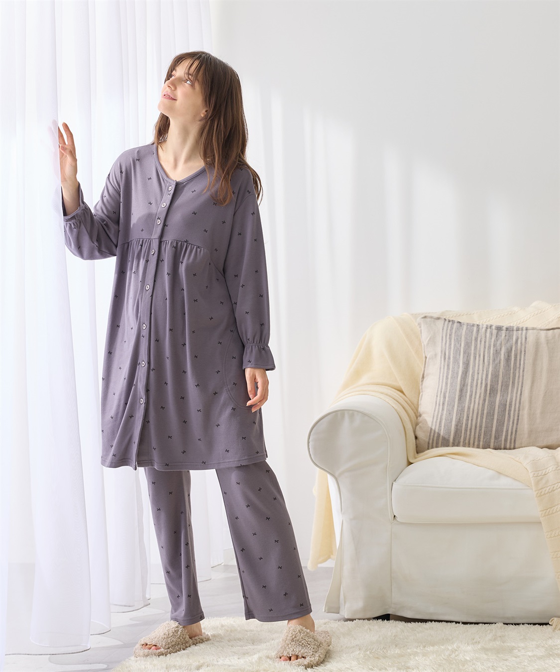 Rosemadame スムースリボンプリントパジャマ/ワンピースパジャマ/ルームウェア（マタニティ/授乳服）授乳楽々 妊婦服 産前・産後対応_sub_16