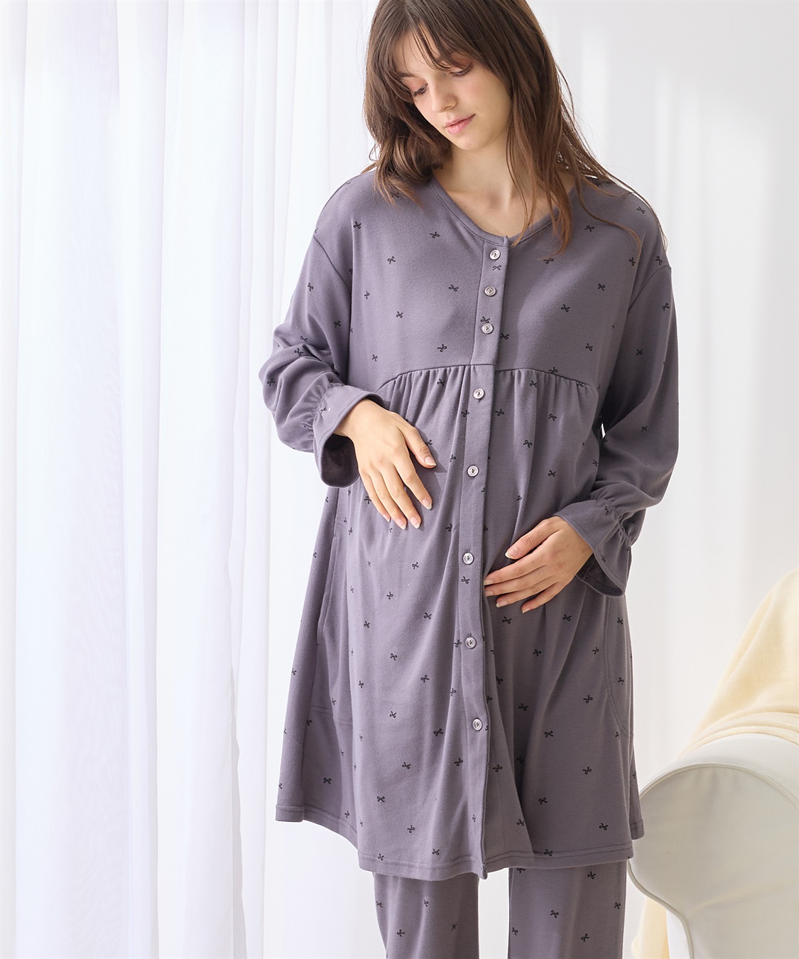 Rosemadame スムースリボンプリントパジャマ/ワンピースパジャマ/ルームウェア（マタニティ/授乳服）授乳楽々 妊婦服 産前・産後対応_sub_19