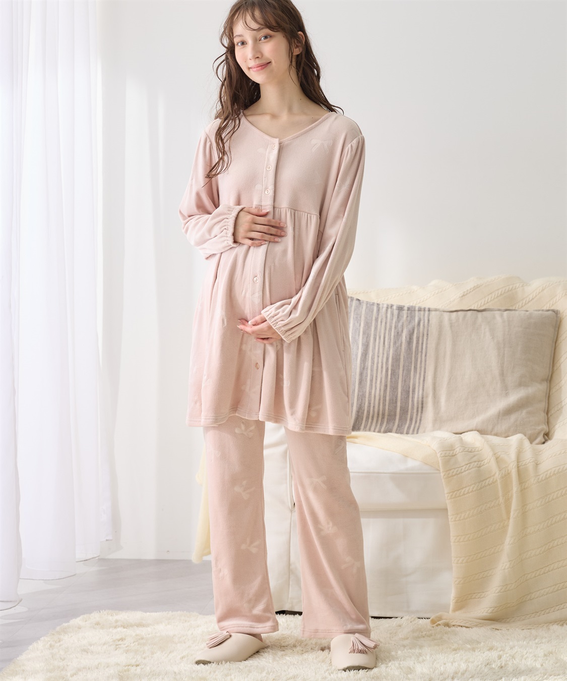 Rosemadame ベロアリボンエンボスパジャマ（マタニティ/ 妊婦服）授乳楽々 妊婦服 産前・産後対応_sub_1