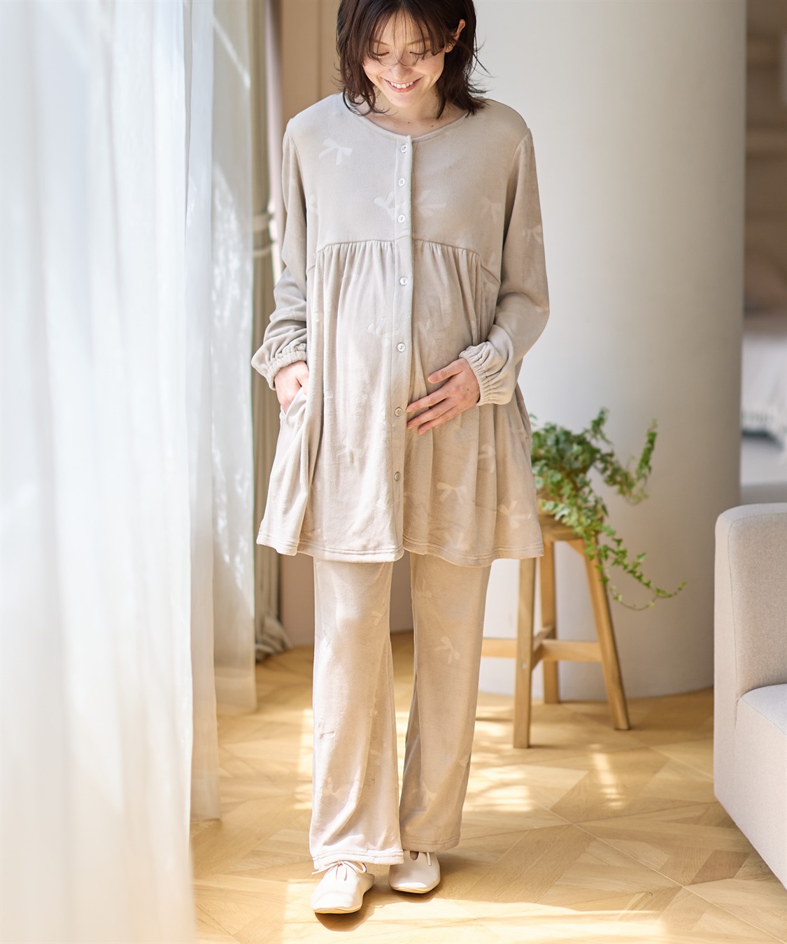 Rosemadame ベロアリボンエンボスパジャマ（マタニティ/ 妊婦服）授乳楽々 妊婦服 産前・産後対応_sub_2