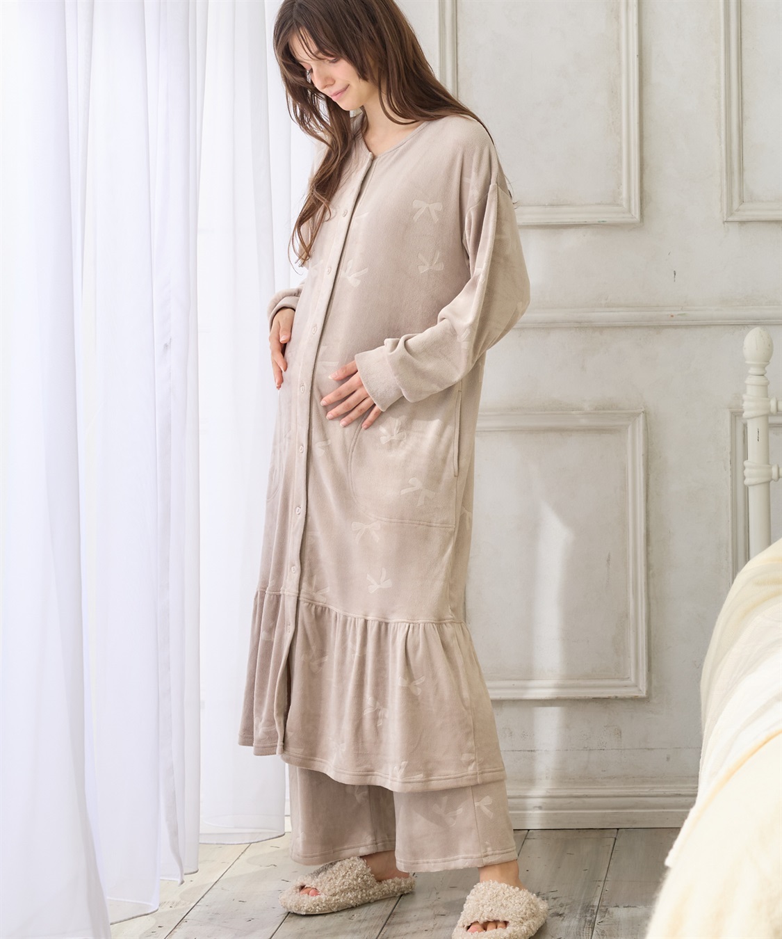 Rosemadame ベロアリボンエンボスネグリジェ（マタニティ/ 妊婦服）授乳楽々 妊婦服 産前・産後対応_sub_13