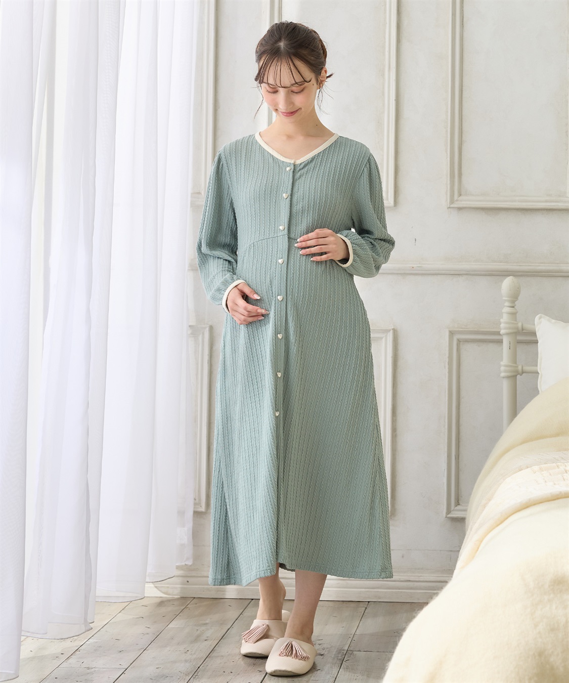 Rosemadame ポコポコジャガードバイカラーネグリジェ/ワンピースパジャマ/ルームウェア（マタニティ/授乳服）授乳楽々 妊婦服 産前・産後対応_sub_2