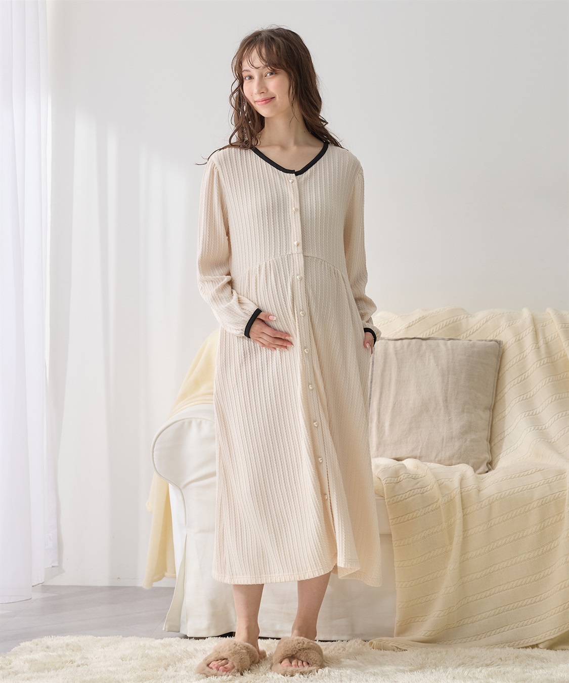 Rosemadame ポコポコジャガードバイカラーネグリジェ/ワンピースパジャマ/ルームウェア（マタニティ/授乳服）授乳楽々 妊婦服 産前・産後対応_sub_9