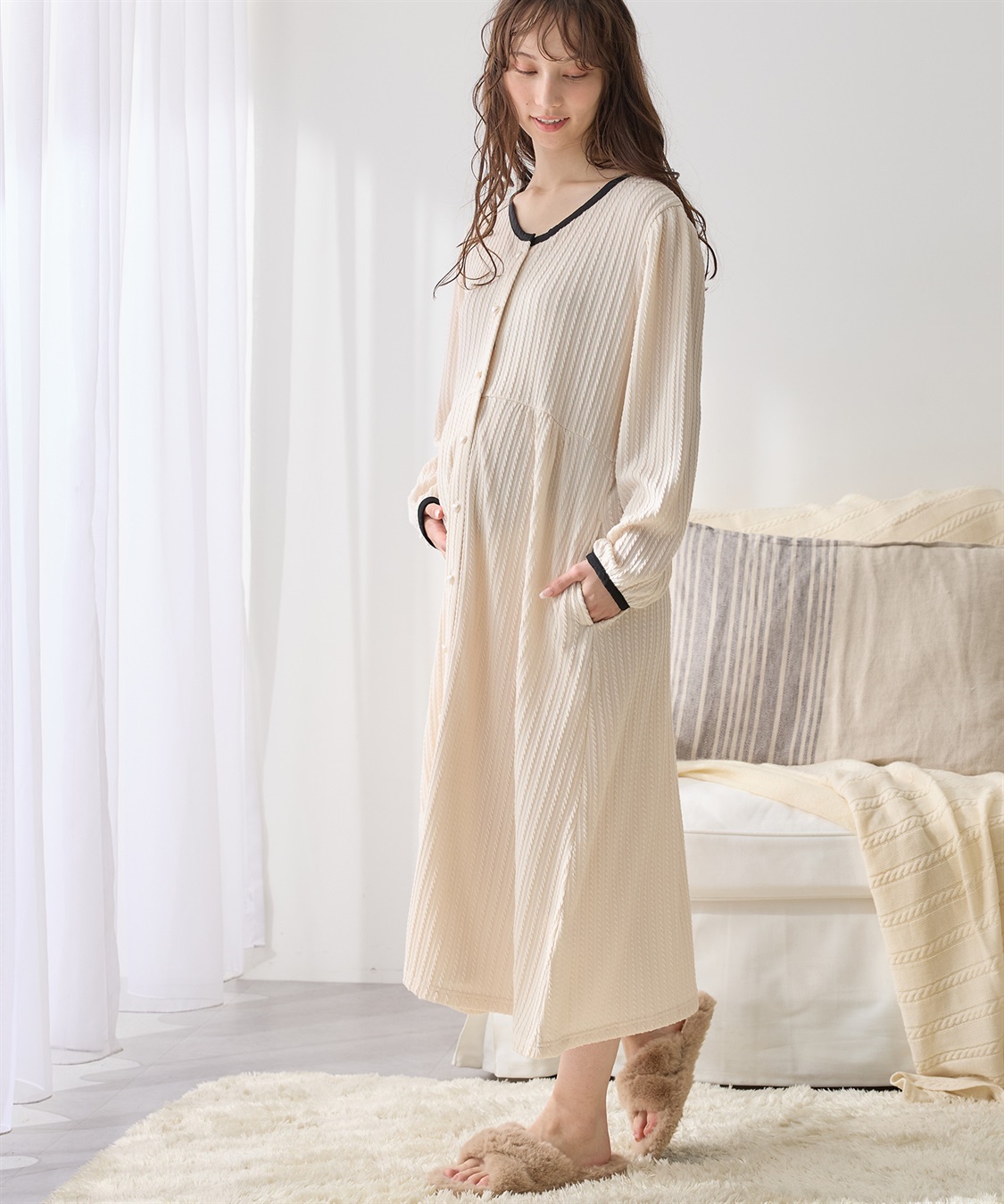 Rosemadame ポコポコジャガードバイカラーネグリジェ/ワンピースパジャマ/ルームウェア（マタニティ/授乳服）授乳楽々 妊婦服 産前・産後対応_sub_12