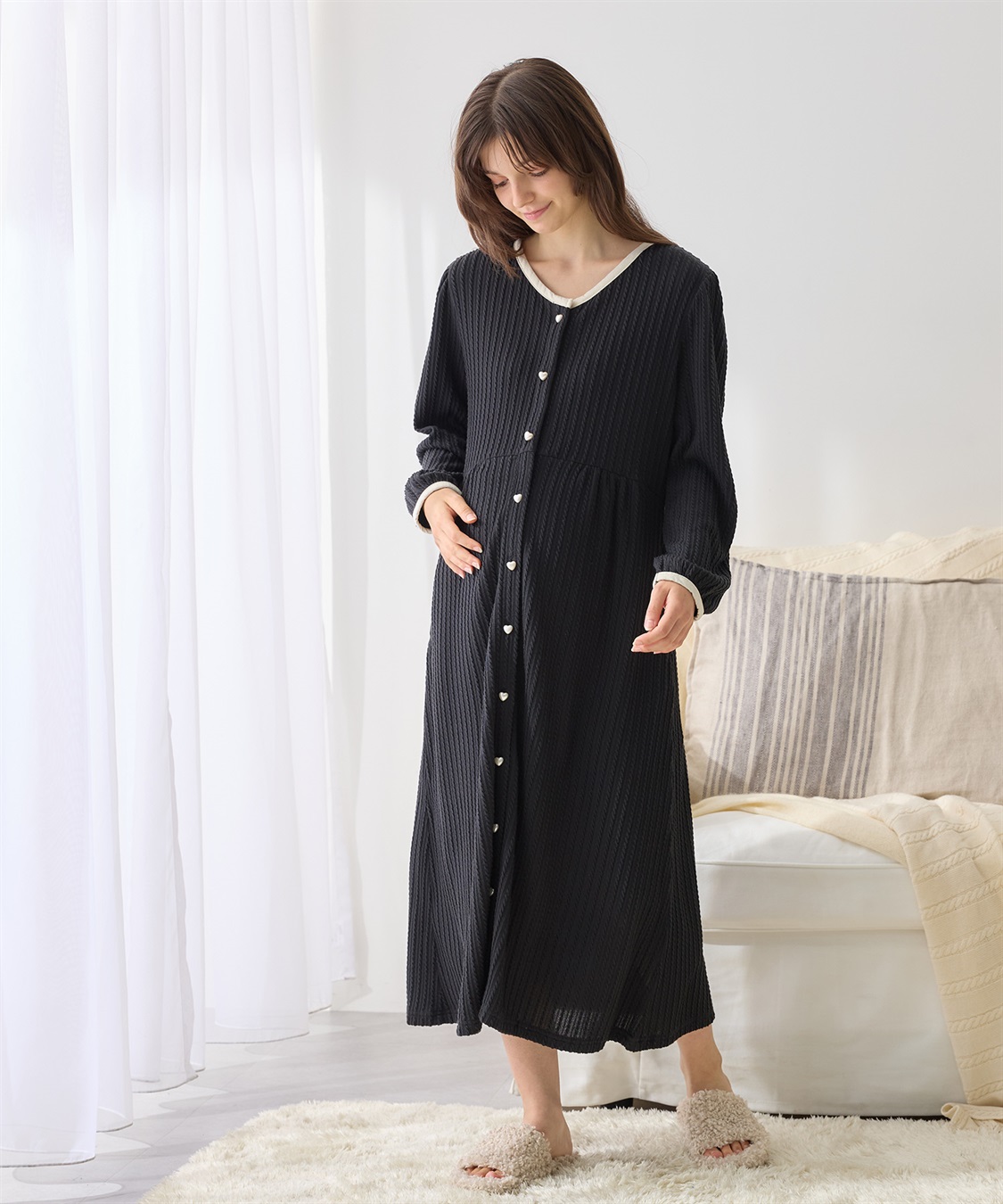 Rosemadame ポコポコジャガードバイカラーネグリジェ/ワンピースパジャマ/ルームウェア（マタニティ/授乳服）授乳楽々 妊婦服 産前・産後対応_sub_13