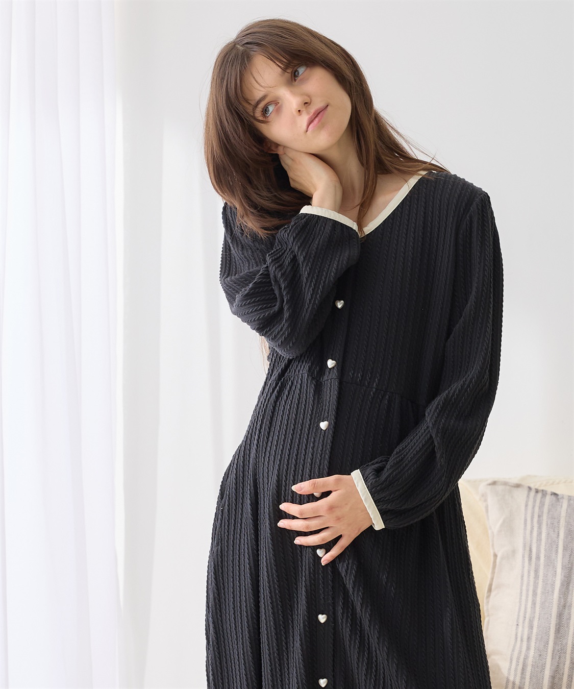 Rosemadame ポコポコジャガードバイカラーネグリジェ/ワンピースパジャマ/ルームウェア（マタニティ/授乳服）授乳楽々 妊婦服 産前・産後対応_sub_14