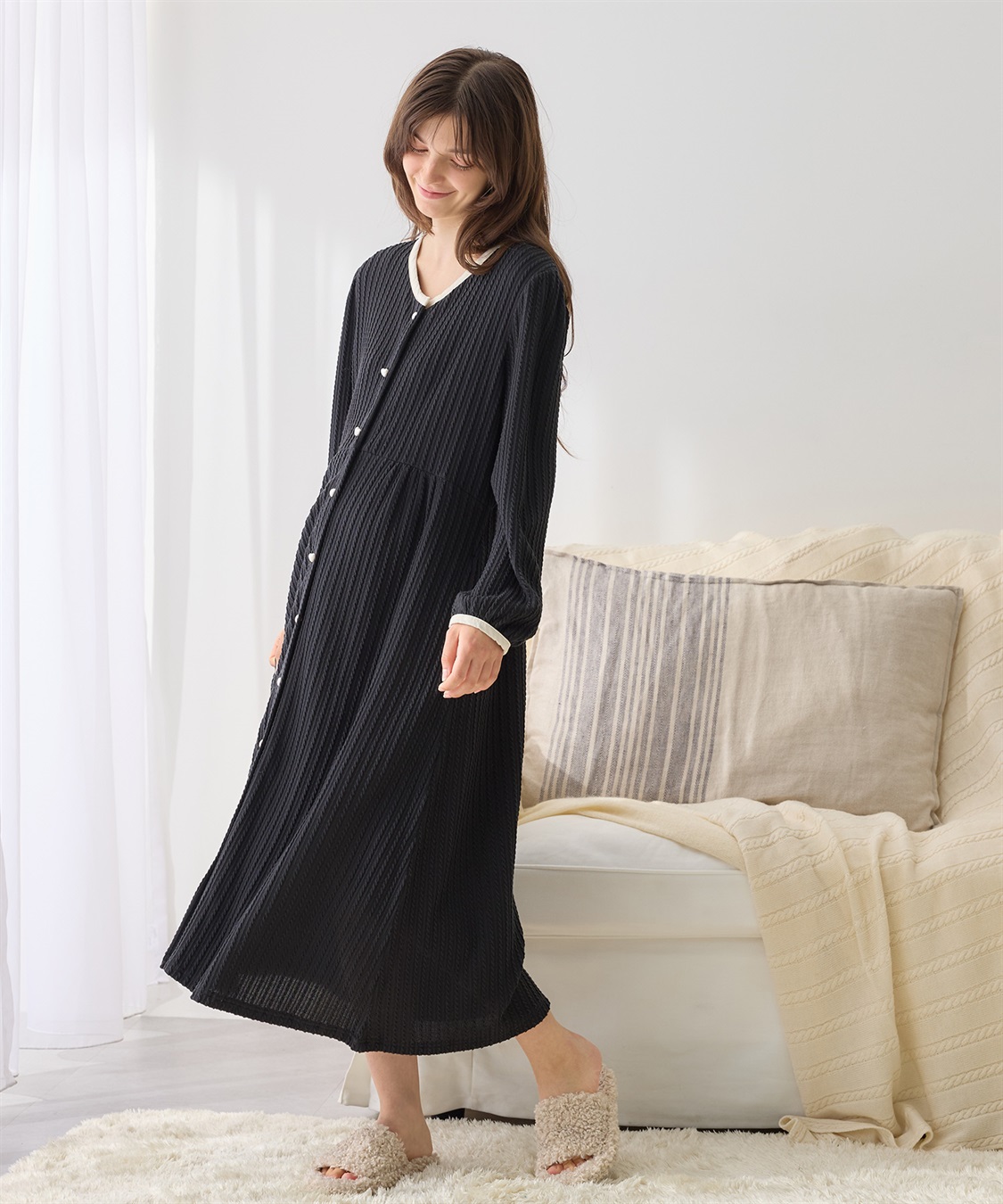 Rosemadame ポコポコジャガードバイカラーネグリジェ/ワンピースパジャマ/ルームウェア（マタニティ/授乳服）授乳楽々 妊婦服 産前・産後対応_sub_15