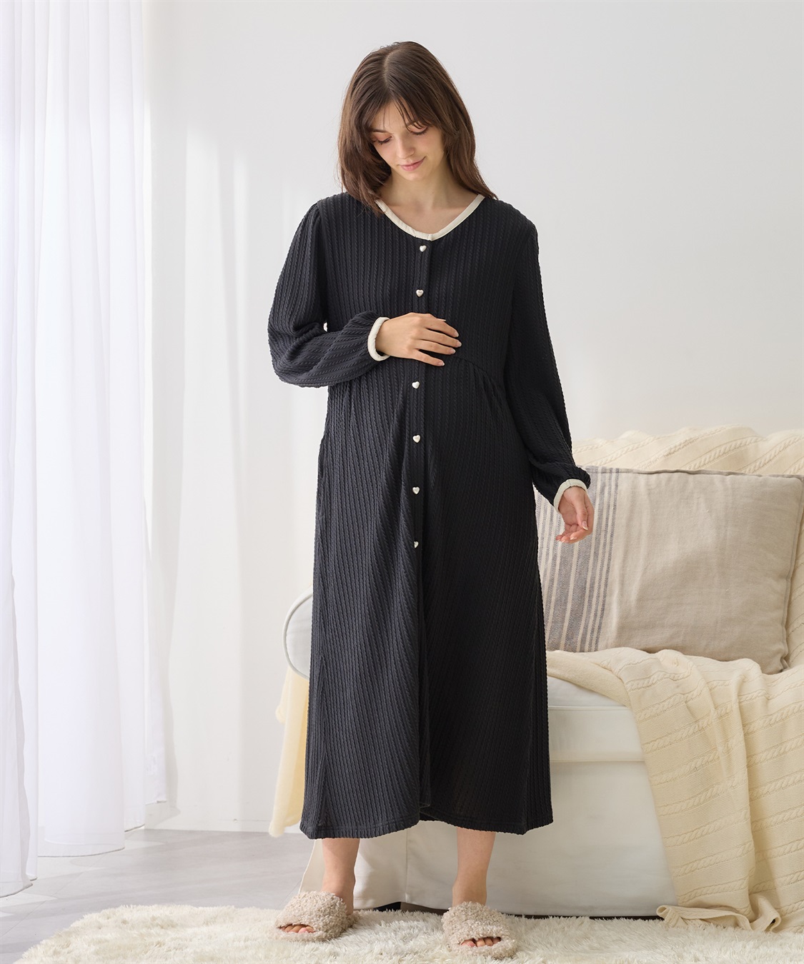 Rosemadame ポコポコジャガードバイカラーネグリジェ/ワンピースパジャマ/ルームウェア（マタニティ/授乳服）授乳楽々 妊婦服 産前・産後対応_sub_16