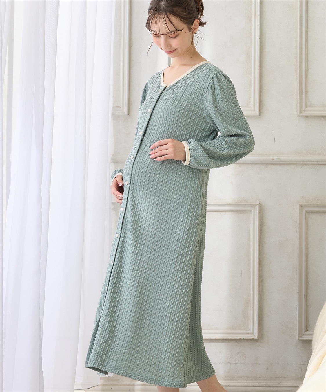 Rosemadame ポコポコジャガードバイカラーネグリジェ/ワンピースパジャマ/ルームウェア（マタニティ/授乳服）授乳楽々 妊婦服 産前・産後対応_sub_17