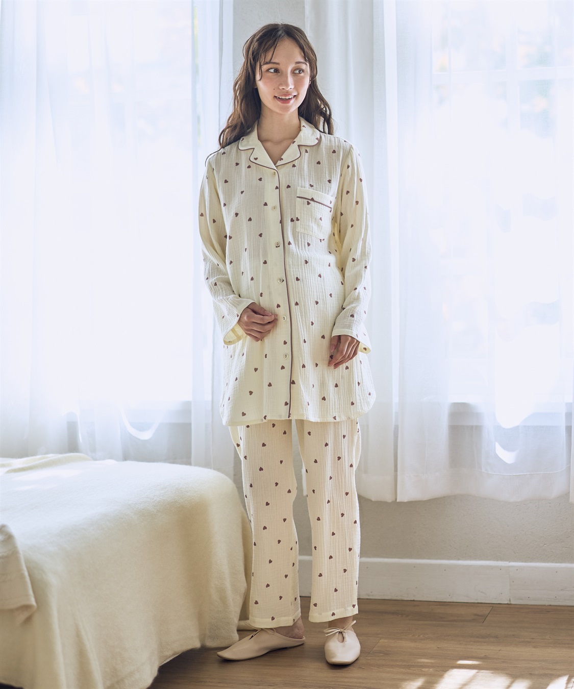 Rosemadame Ｗガーゼハート柄パジャマ（マタニティ/ 妊婦服）授乳楽々 妊婦服 産前・産後対応_sub_1