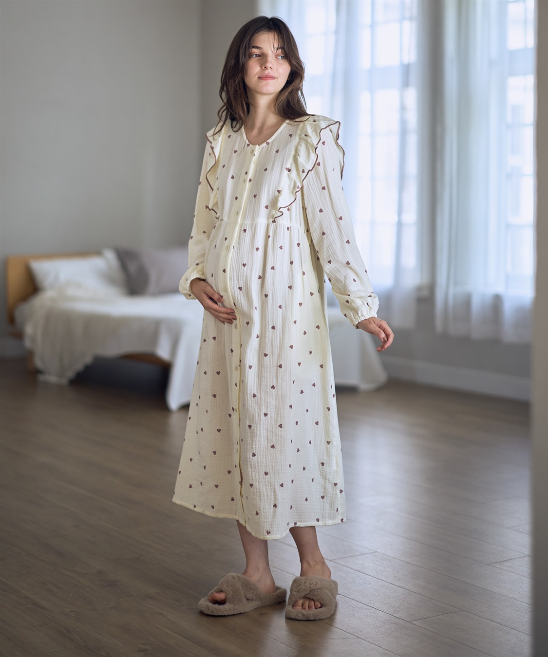 Rosemadame Ｗガーゼハート柄ネグリジェ/ワンピースパジャマ（マタニティ/ 妊婦服）授乳楽々 妊婦服 産前・産後対応_sub_1