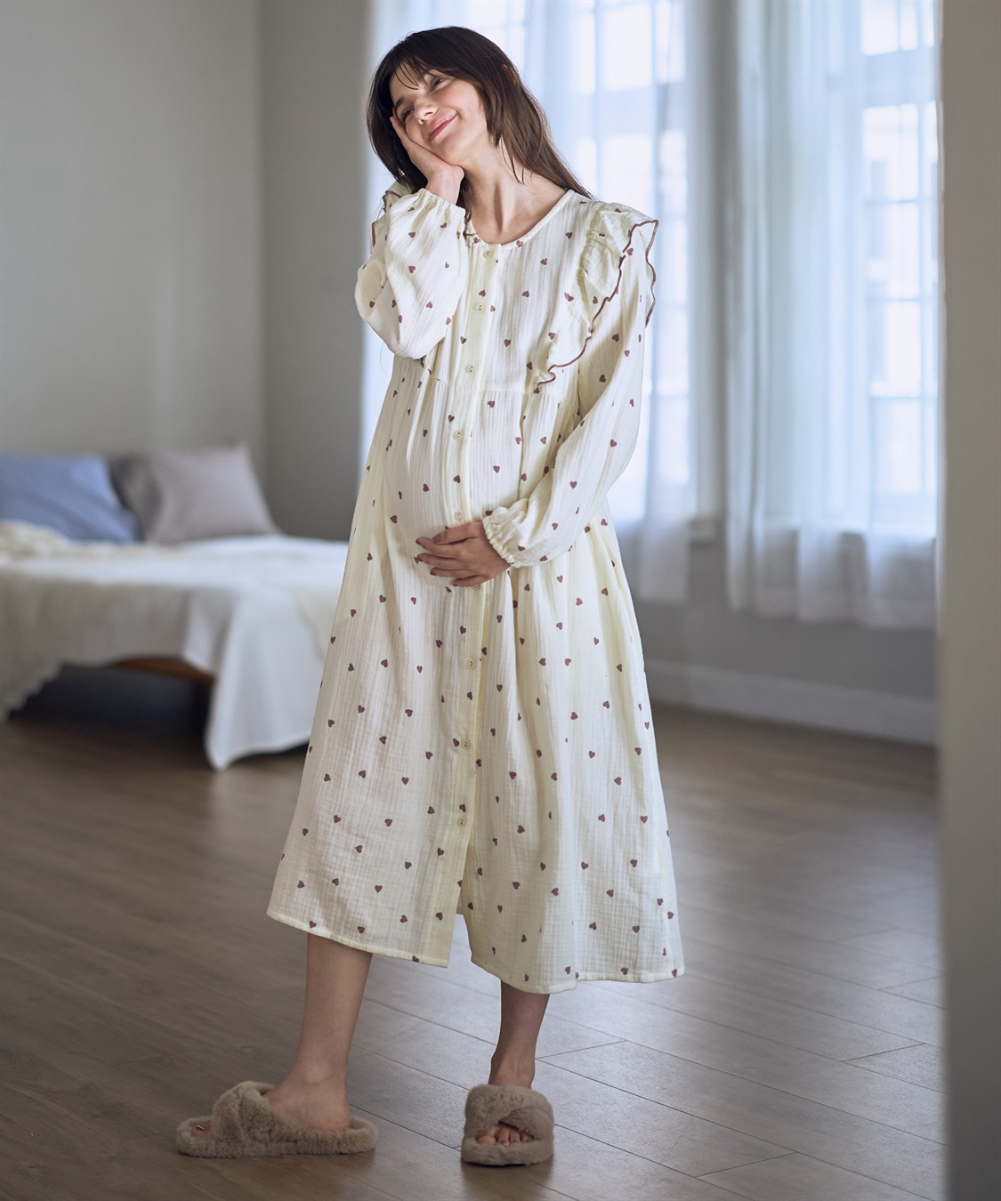 Rosemadame Ｗガーゼハート柄ネグリジェ/ワンピースパジャマ（マタニティ/ 妊婦服）授乳楽々 妊婦服 産前・産後対応_sub_3