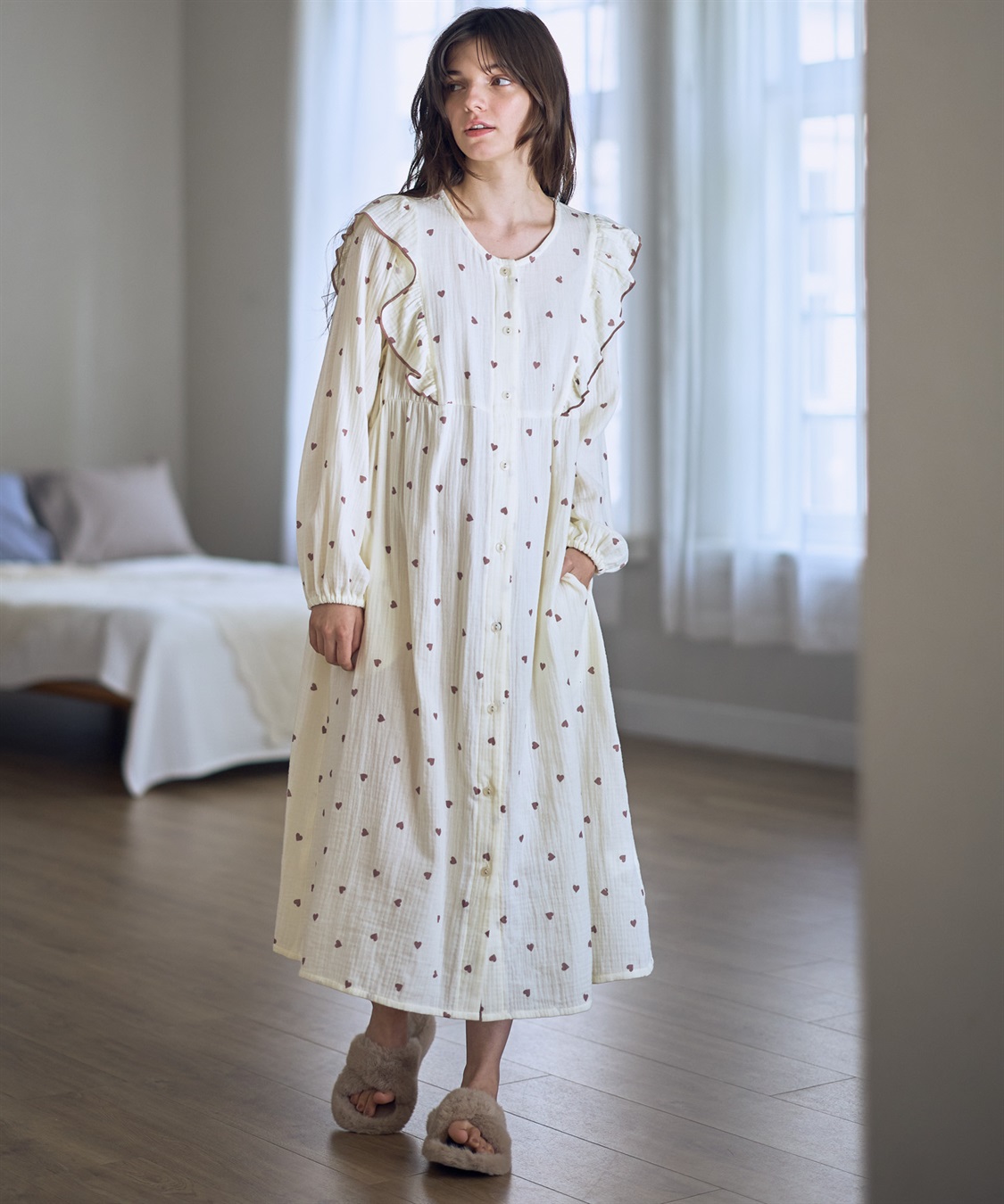 Rosemadame Ｗガーゼハート柄ネグリジェ/ワンピースパジャマ（マタニティ/ 妊婦服）授乳楽々 妊婦服 産前・産後対応_sub_4