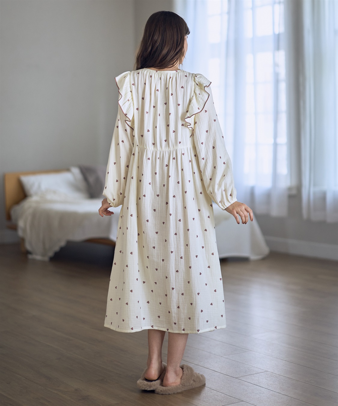 Rosemadame Ｗガーゼハート柄ネグリジェ/ワンピースパジャマ（マタニティ/ 妊婦服）授乳楽々 妊婦服 産前・産後対応_sub_6