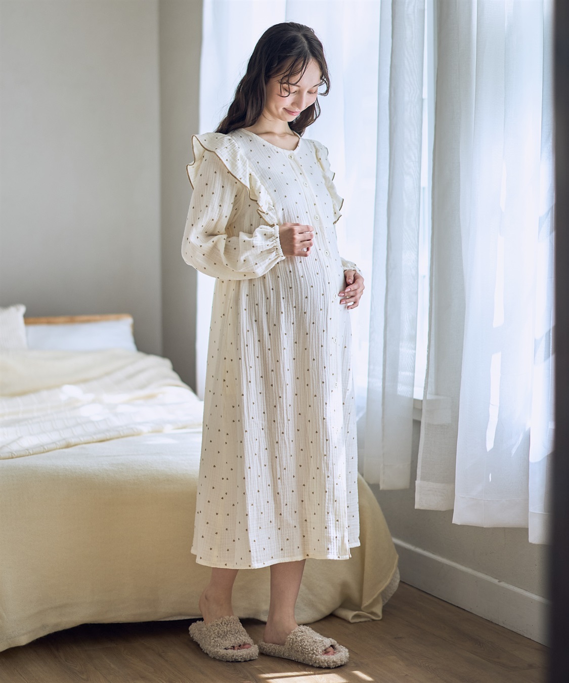 Rosemadame Ｗガーゼハート柄ネグリジェ/ワンピースパジャマ（マタニティ/ 妊婦服）授乳楽々 妊婦服 産前・産後対応_sub_8