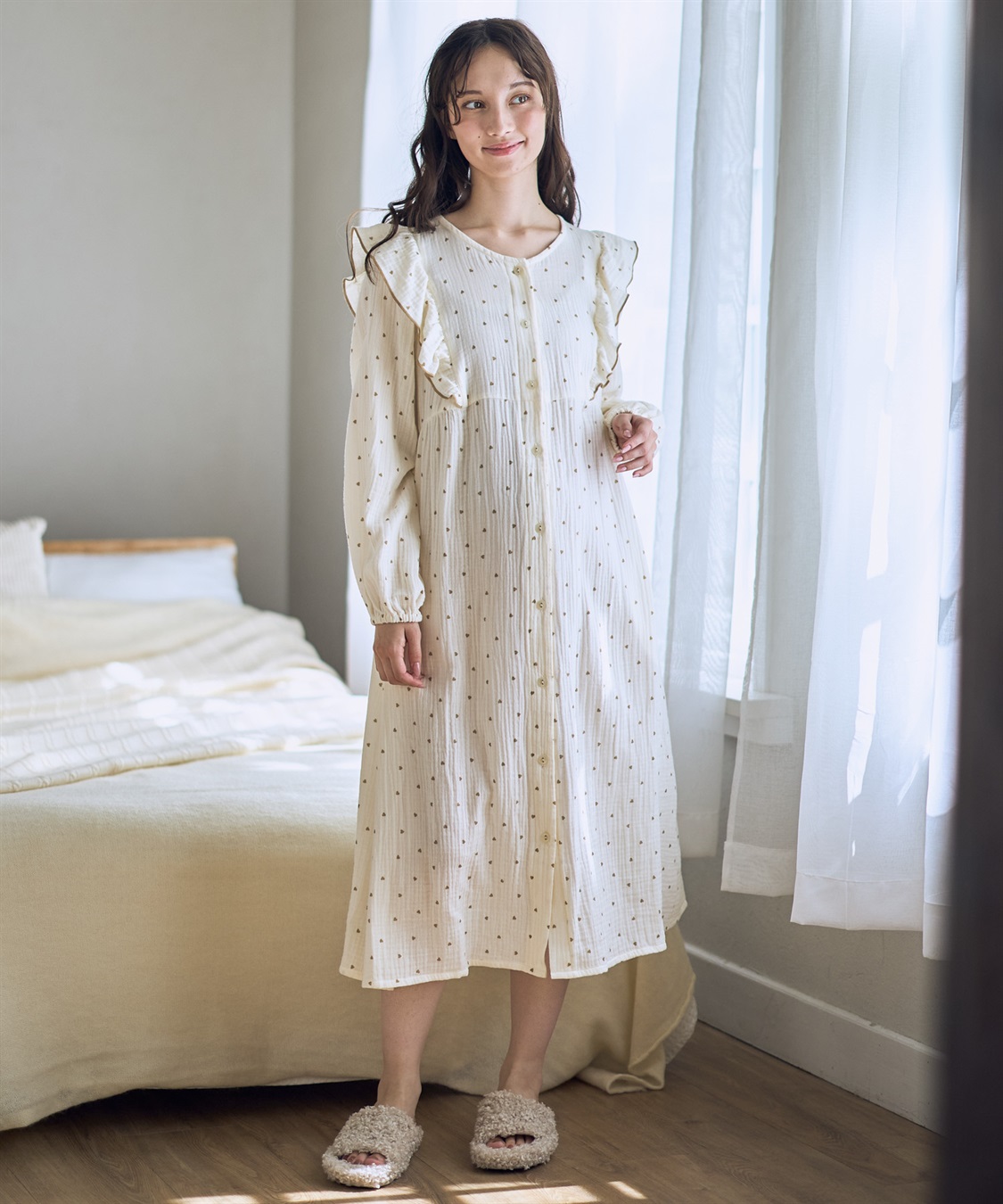 Rosemadame Ｗガーゼハート柄ネグリジェ/ワンピースパジャマ（マタニティ/ 妊婦服）授乳楽々 妊婦服 産前・産後対応_sub_10