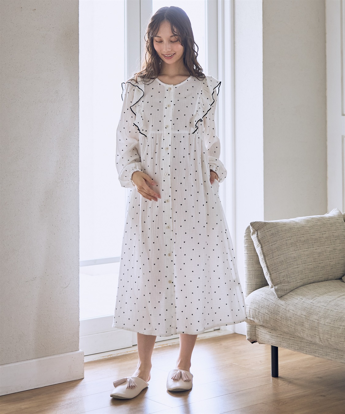 Rosemadame Ｗガーゼハート柄ネグリジェ/ワンピースパジャマ（マタニティ/ 妊婦服）授乳楽々 妊婦服 産前・産後対応_sub_11