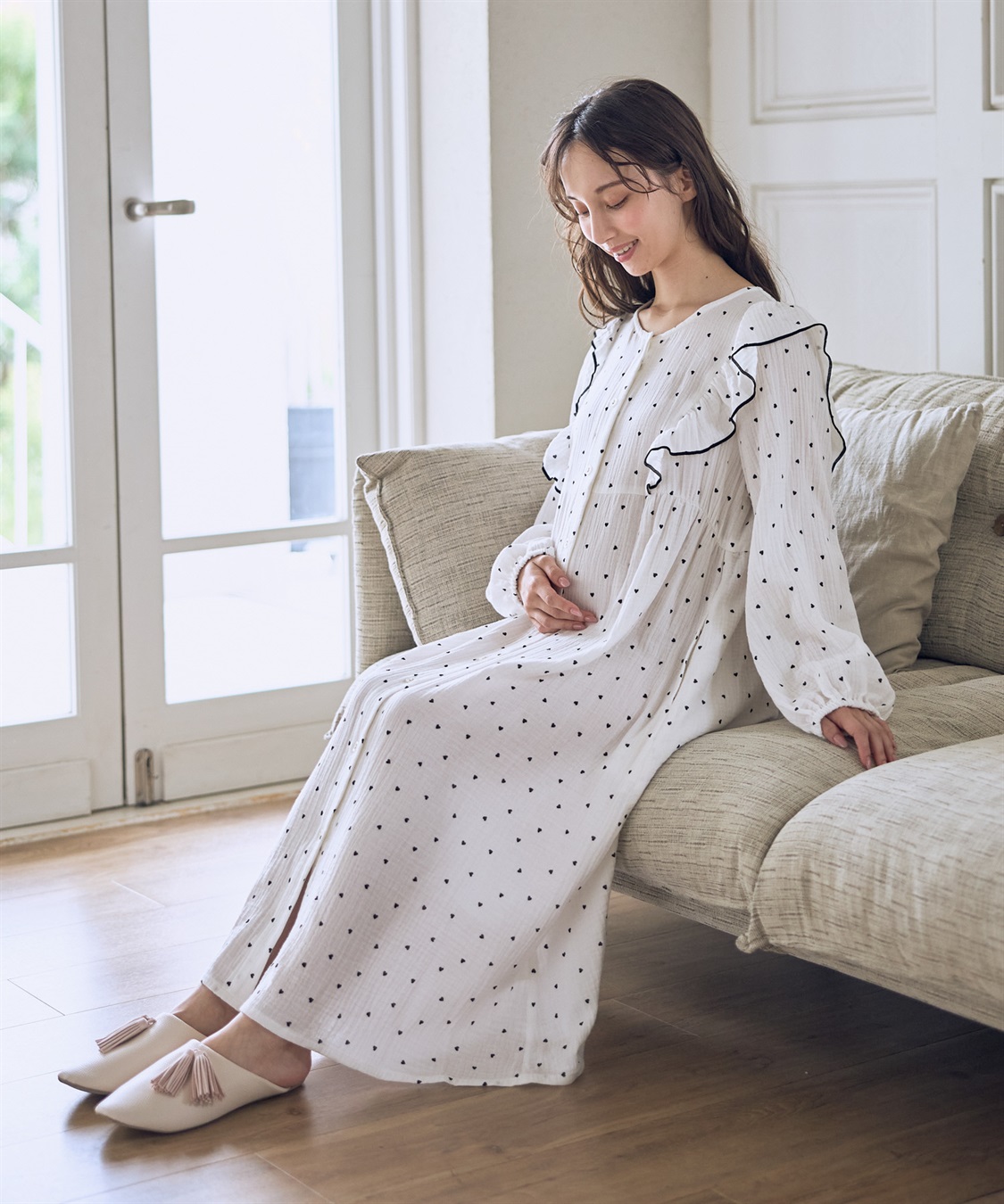 Rosemadame Ｗガーゼハート柄ネグリジェ/ワンピースパジャマ（マタニティ/ 妊婦服）授乳楽々 妊婦服 産前・産後対応_sub_13