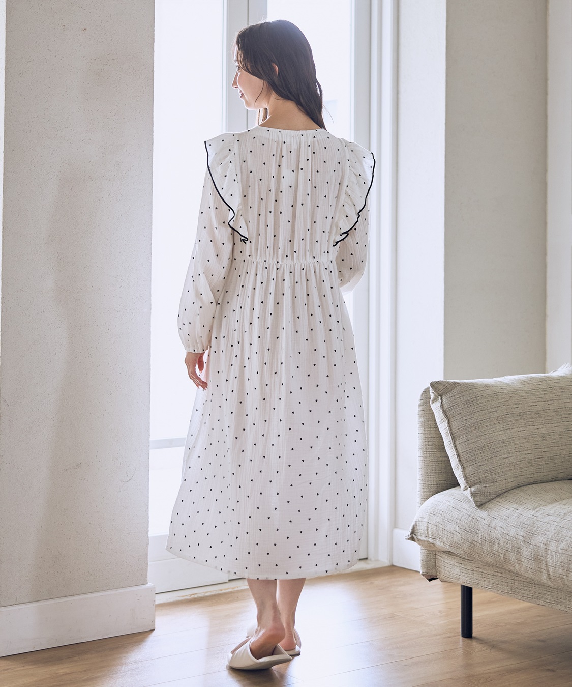 Rosemadame Ｗガーゼハート柄ネグリジェ/ワンピースパジャマ（マタニティ/ 妊婦服）授乳楽々 妊婦服 産前・産後対応_sub_14